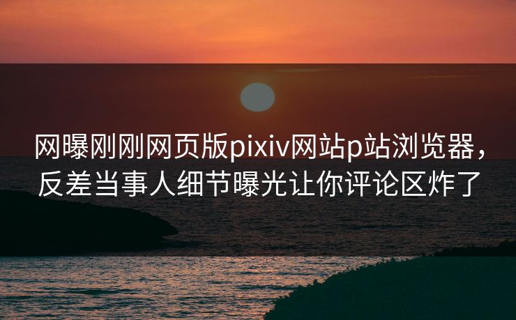 网曝刚刚网页版pixiv网站p站浏览器，反差当事人细节曝光让你评论区炸了