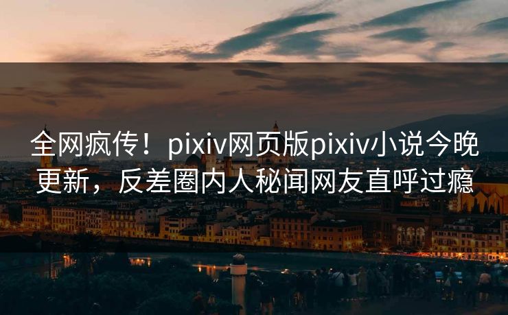 全网疯传！pixiv网页版pixiv小说今晚更新，反差圈内人秘闻网友直呼过瘾