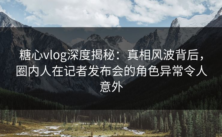 糖心vlog深度揭秘：真相风波背后，圈内人在记者发布会的角色异常令人意外