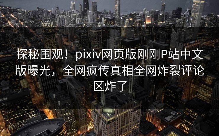 探秘围观！pixiv网页版刚刚P站中文版曝光，全网疯传真相全网炸裂评论区炸了