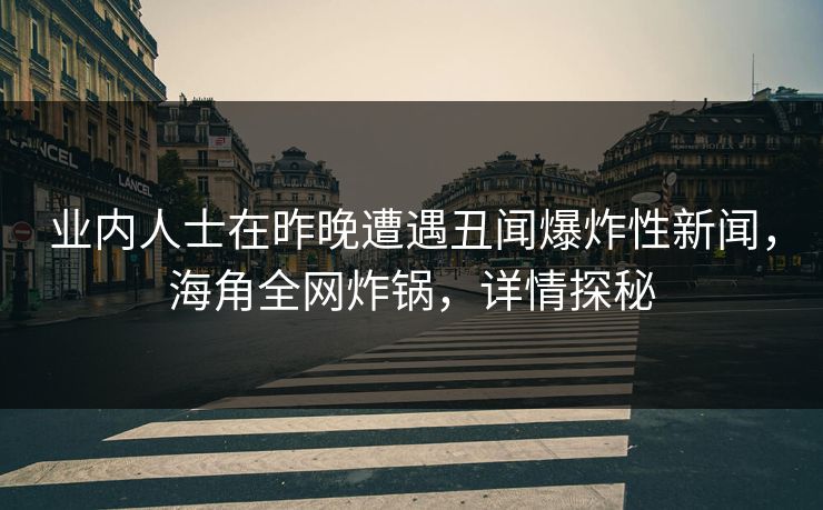 业内人士在昨晚遭遇丑闻爆炸性新闻，海角全网炸锅，详情探秘